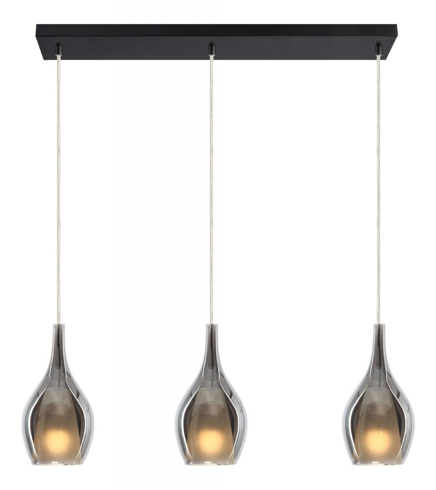 3 LT "JERICHO" 28"L RECTANGLE CANOPY MATTE BLACK+ SM GLASS PENDANT E26