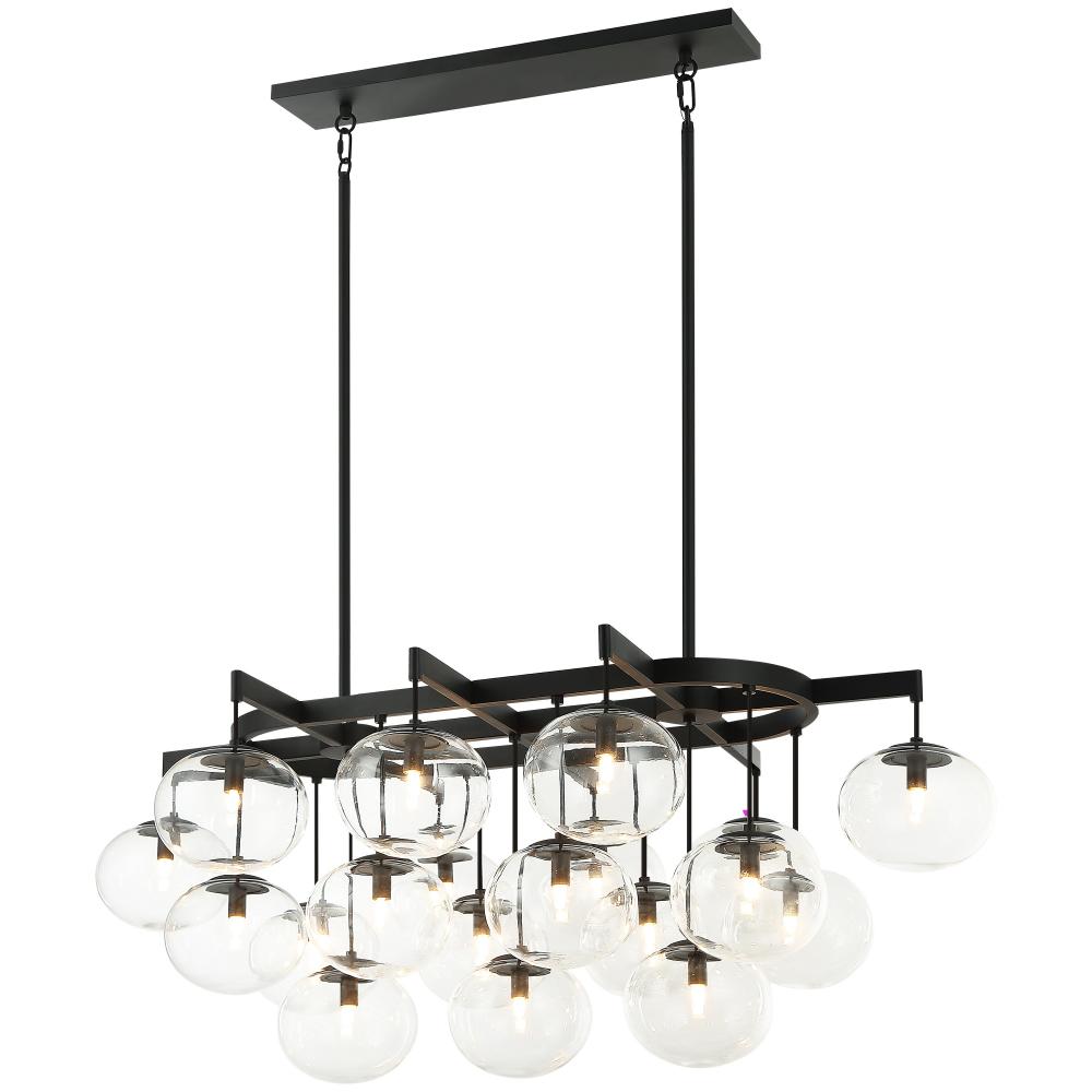 19 LT 46"L"BULBUS" MATTE BLACK/CEILING CLEAR GLASS CHANDELIER LED G9 LED 10W