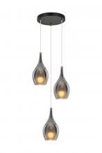 Matteo Lighting C37503MBSM - 3 LT "JERICHO" D13.75" ROUND CANOPY MATTE BLACK+ SM GLASS PENDANT E26