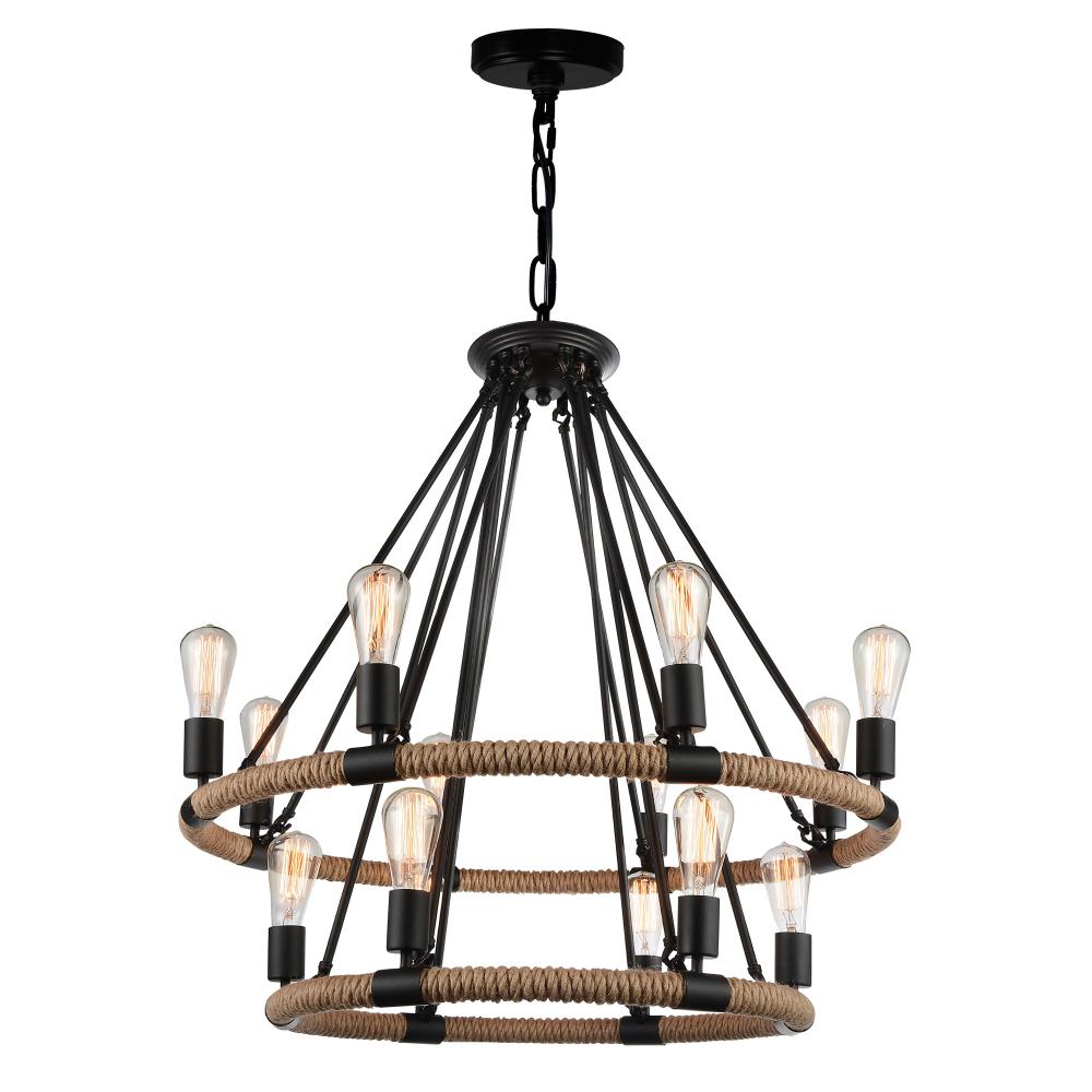 Ganges 14 Light Up Chandelier With Black Finish