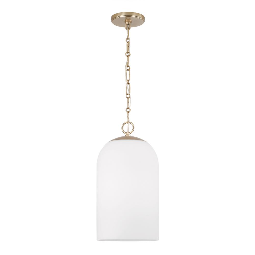 1-Light Capsule Pendant in Matte Brass with Soft White Glass and Alternating Loop Designer Chain