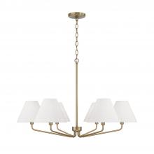 Capital 456661AD-714 - 6-Light Angular Chandelier in Aged Brass with Tapered White Fabric Shades