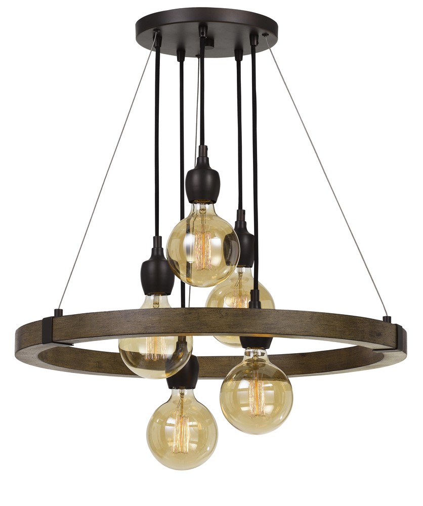 60W X 5 Martos Metal/Wood Chandelier. (Edison Bulbs included)