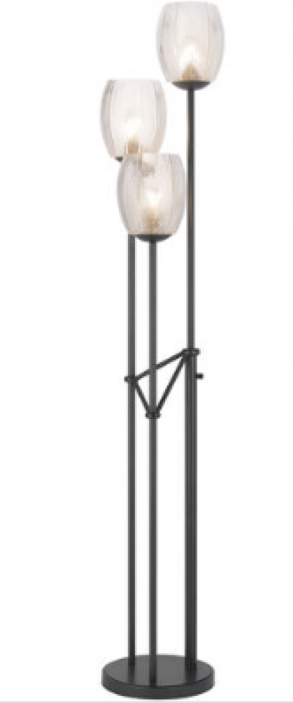 60w X 3 Oconto Metal Floor Lamp With Patterned Glass Shades