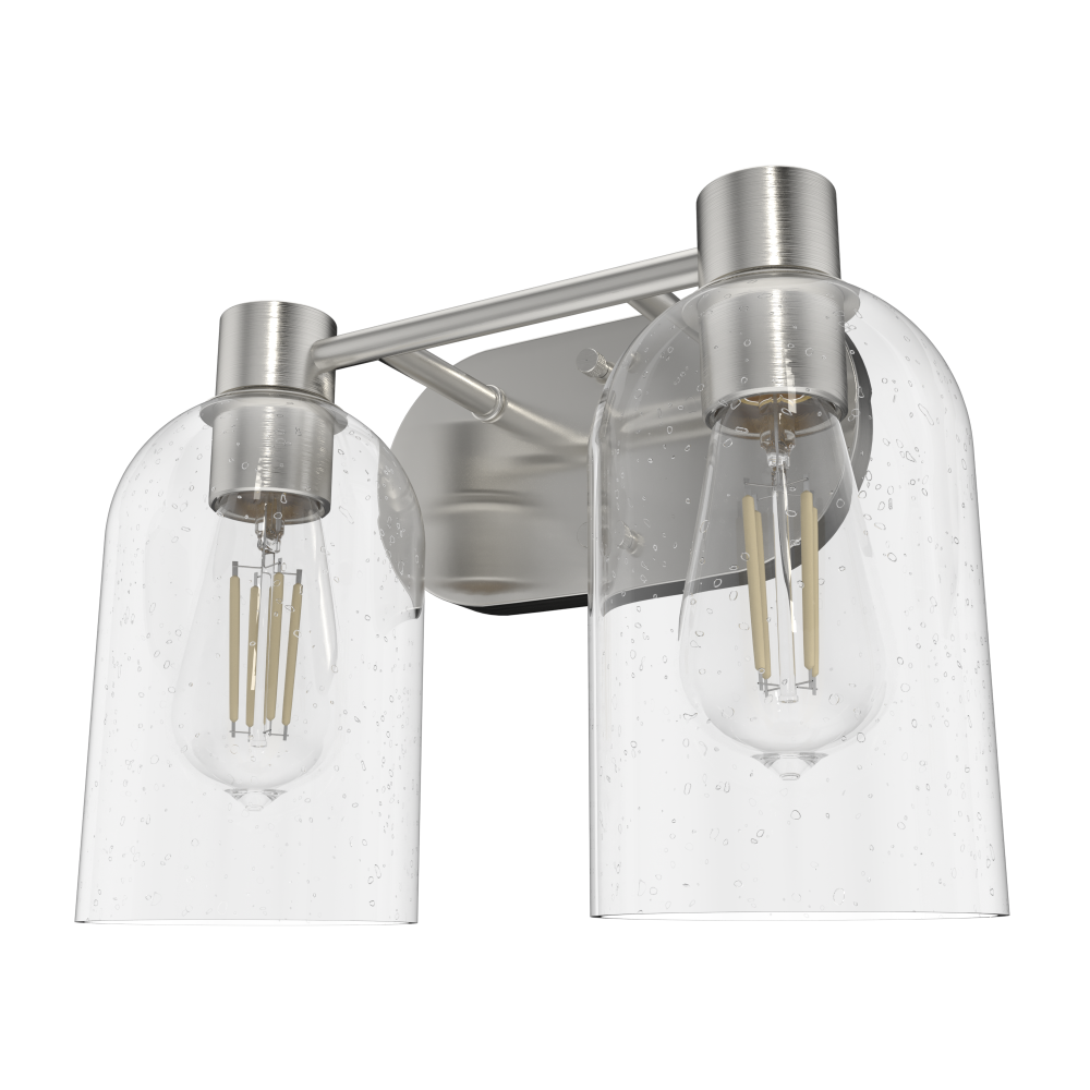 Hunter Lochemeade Brushed Nickel with Seeded Glass 2 Light Bathroom Vanity Wall Light Fixture