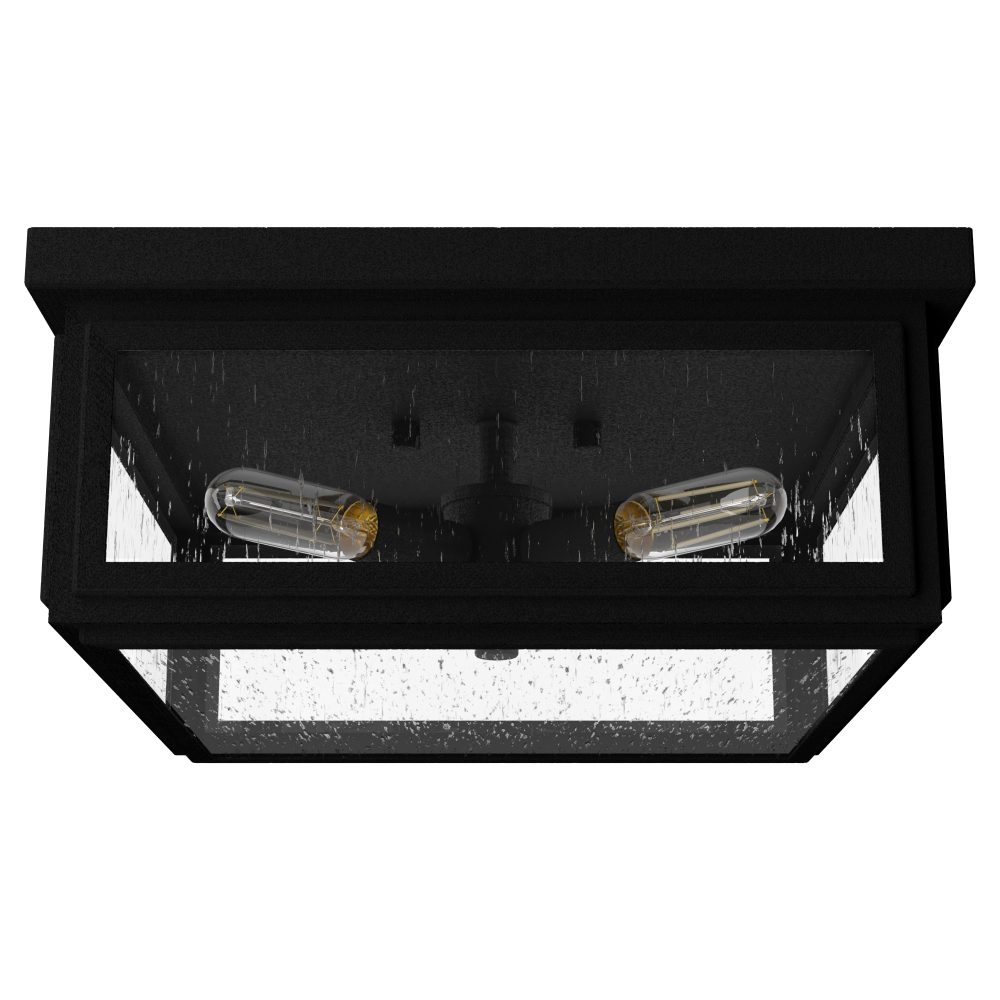 Hunter Felippe Natural Black Iron with Seeded Glass 4 Light Flush Mount Ceiling Light Fixture