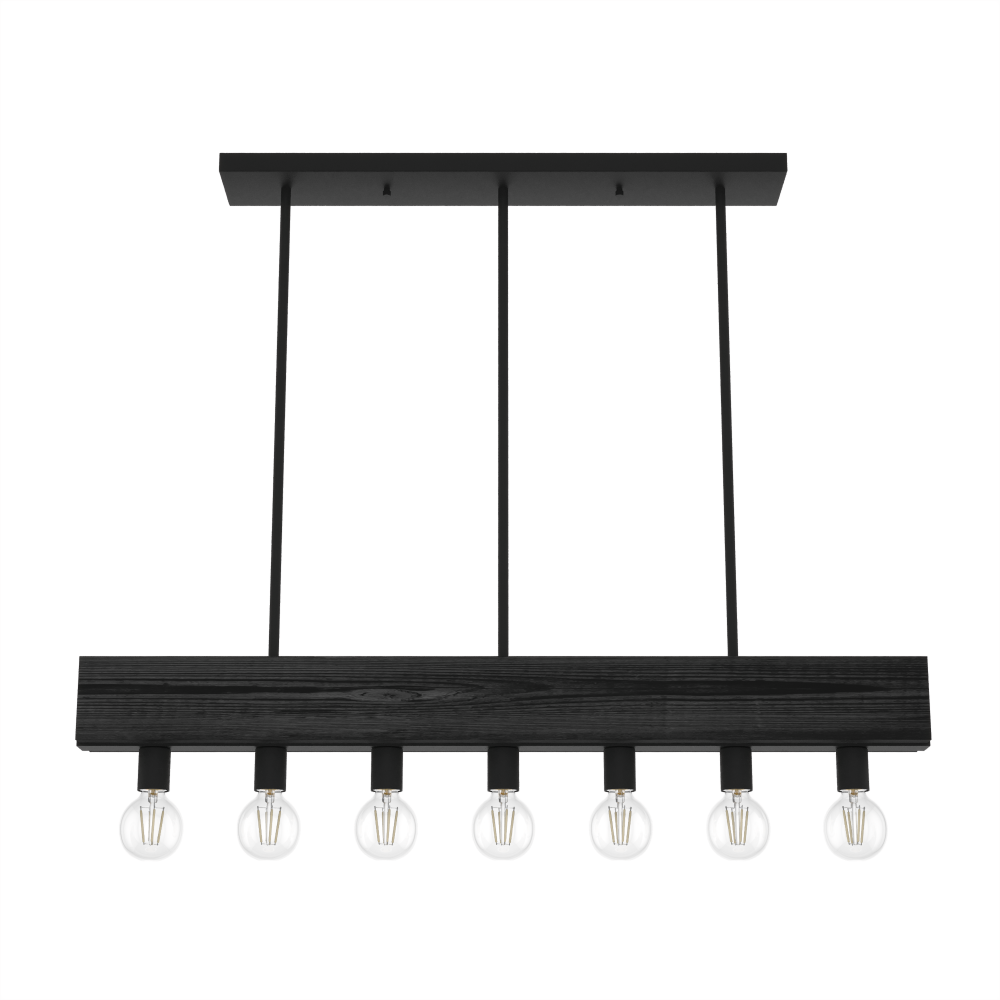 Hunter Donelson Natural Black Iron and Dark Ash 7 Light Chandelier Ceiling Light Fixture