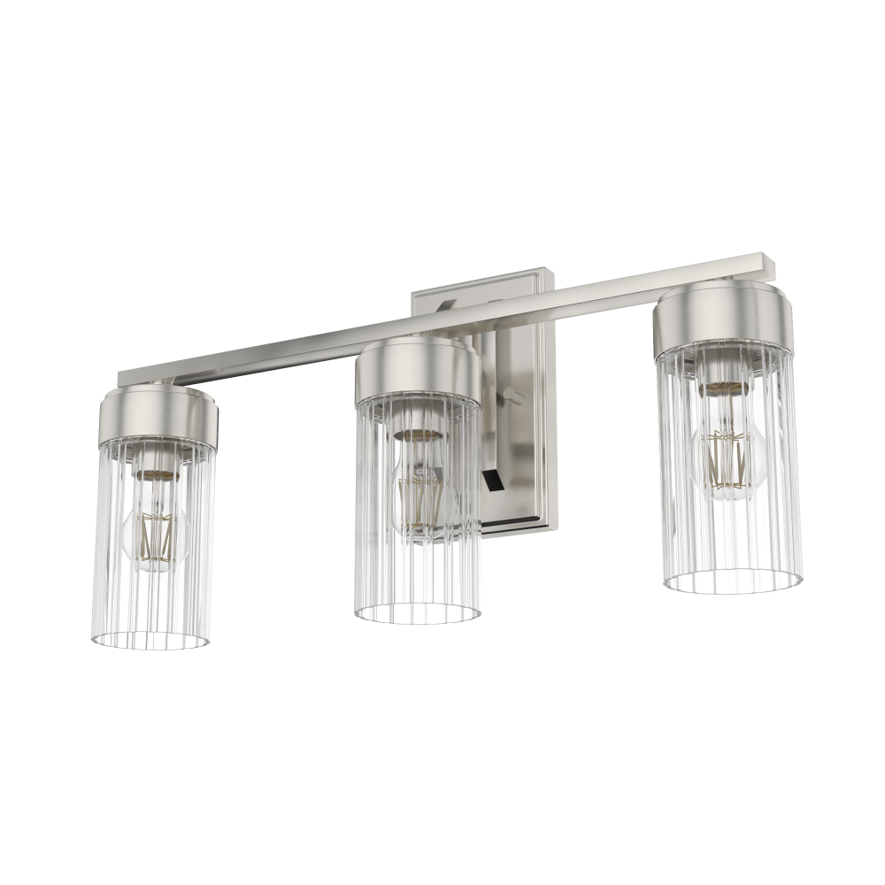 Hunter Gatz Brushed Nickel with Clear Glass 3 Light Bathroom Vanity Wall Light Fixture