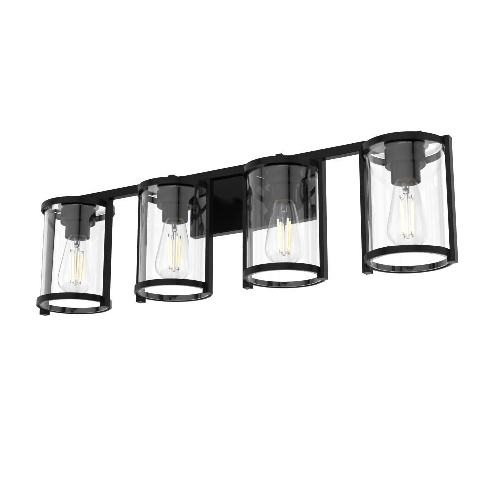 Hunter Astwood Matte Black with Clear Glass 4 Light Bathroom Vanity Wall Light Fixture