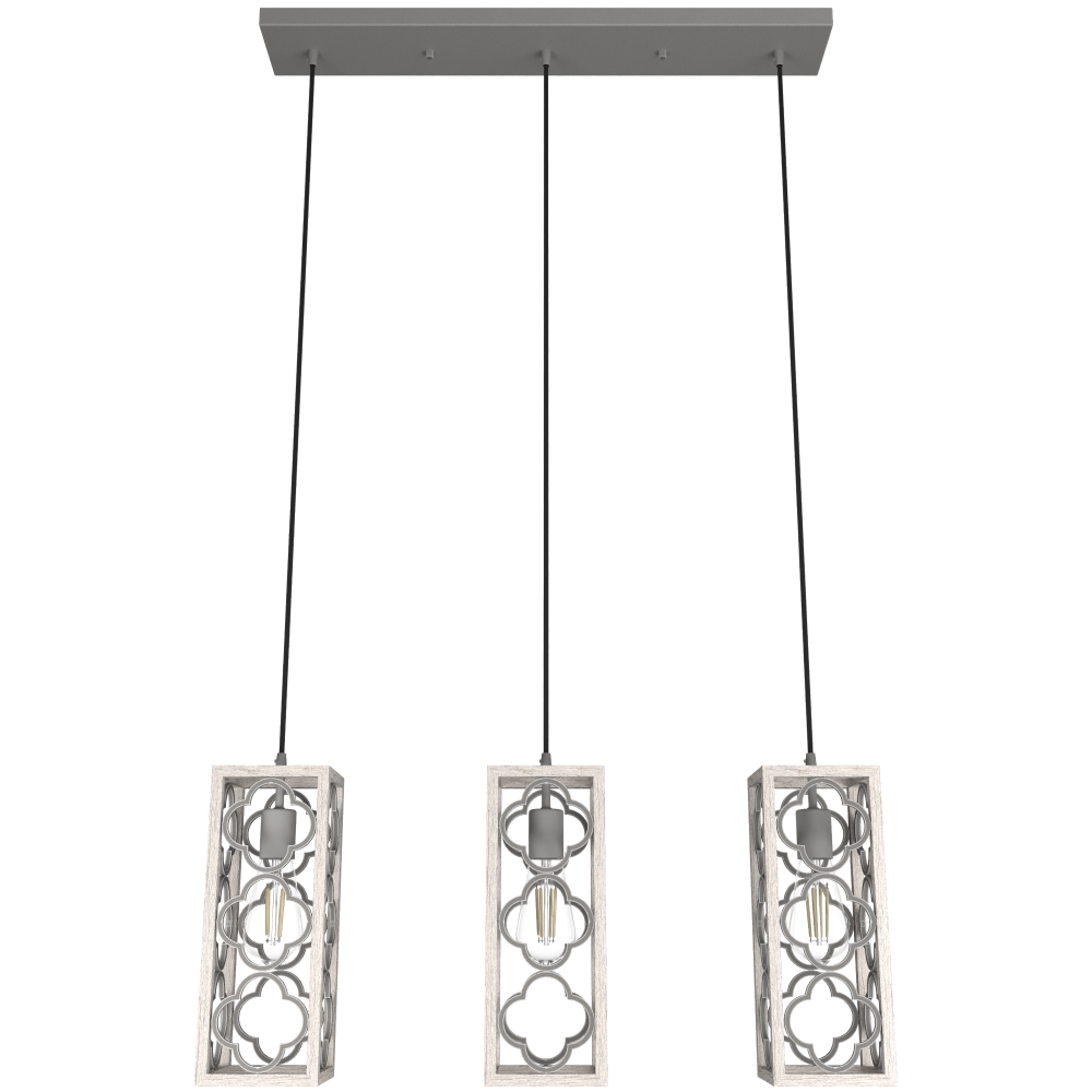 Hunter Gablecrest Distressed White and Painted Concrete 3 Light Pendant Cluster Ceiling Light Fixtur