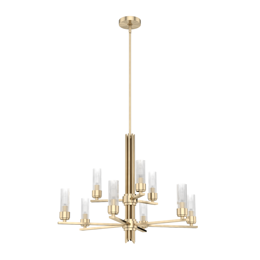 Hunter Gatz Alturas Gold with Clear Fluted Glass 9 Light Chandelier Ceiling Light Fixture