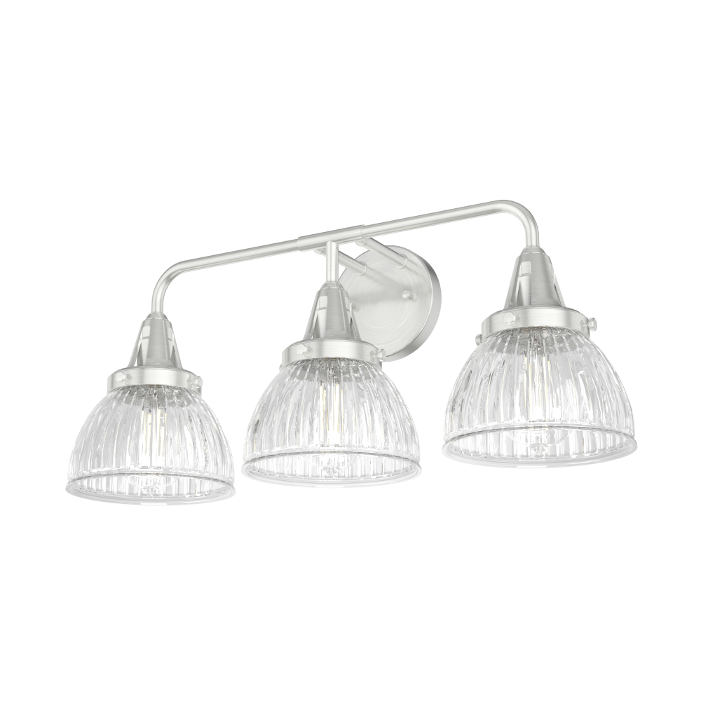 Hunter Cypress Grove Brushed Nickel with Clear Holophane Glass 3 Light Bathroom Vanity Wall Light