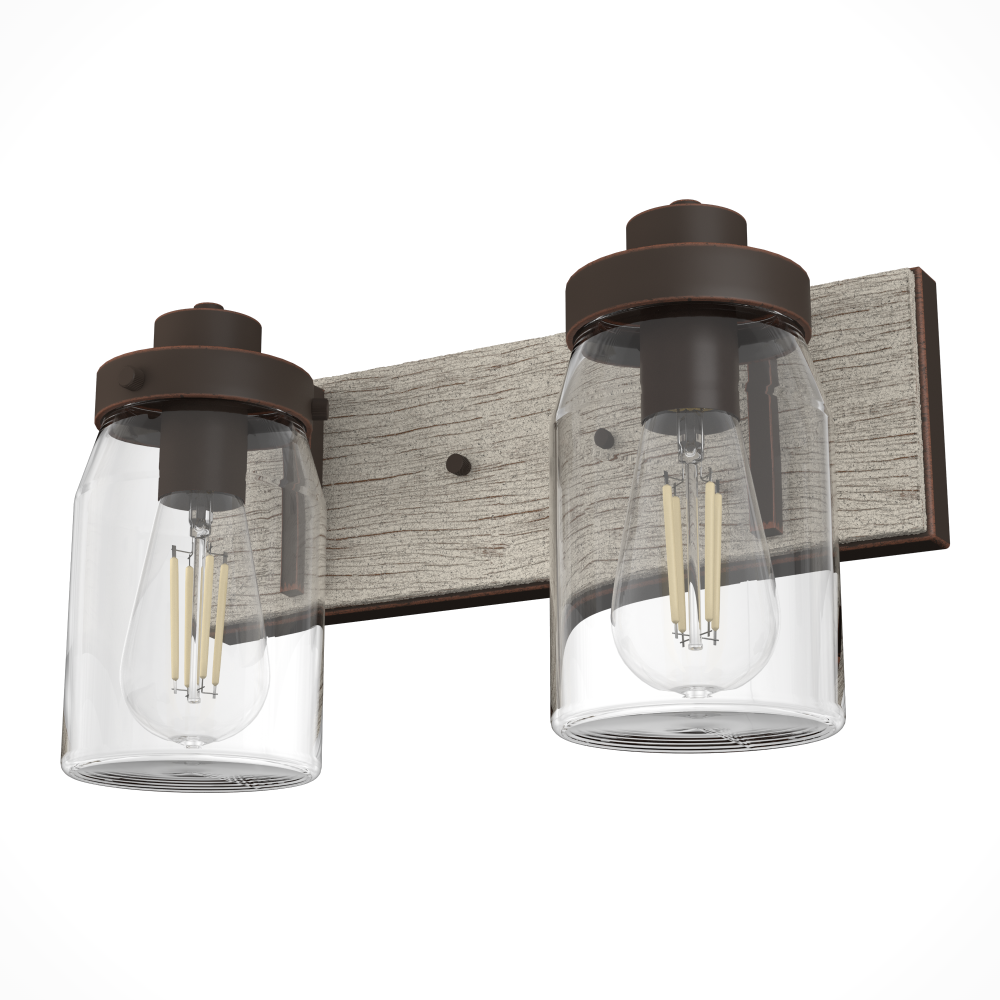 Hunter Devon Park Onyx Bengal and Barnwood with Clear Glass 2 Light Bathroom Vanity Wall Light