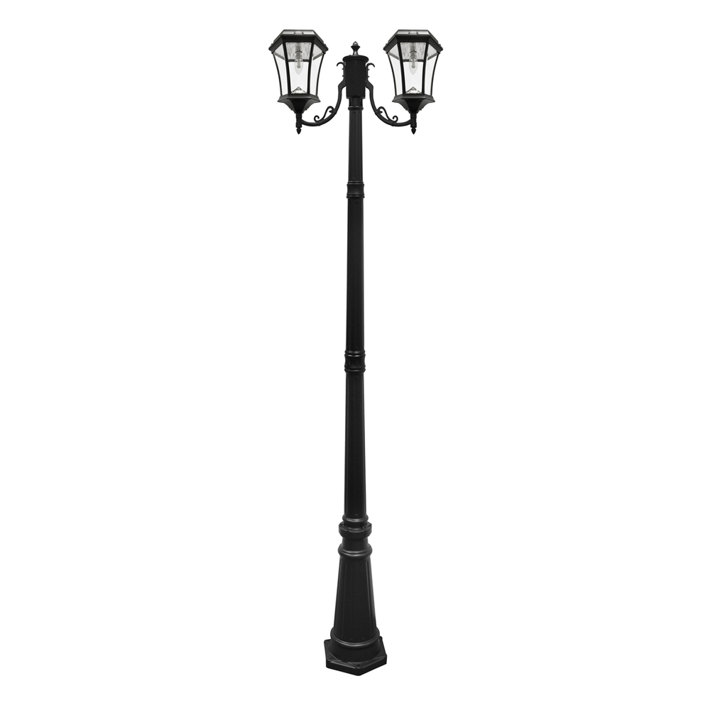 Victorian Bulb Double Headed Solar Lamp Post with GS Solar LED Light Bulb - Black Finish