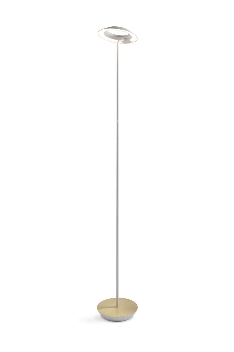 Royyo Floor Lamp, Matte White Body, Brushed Brass base plate