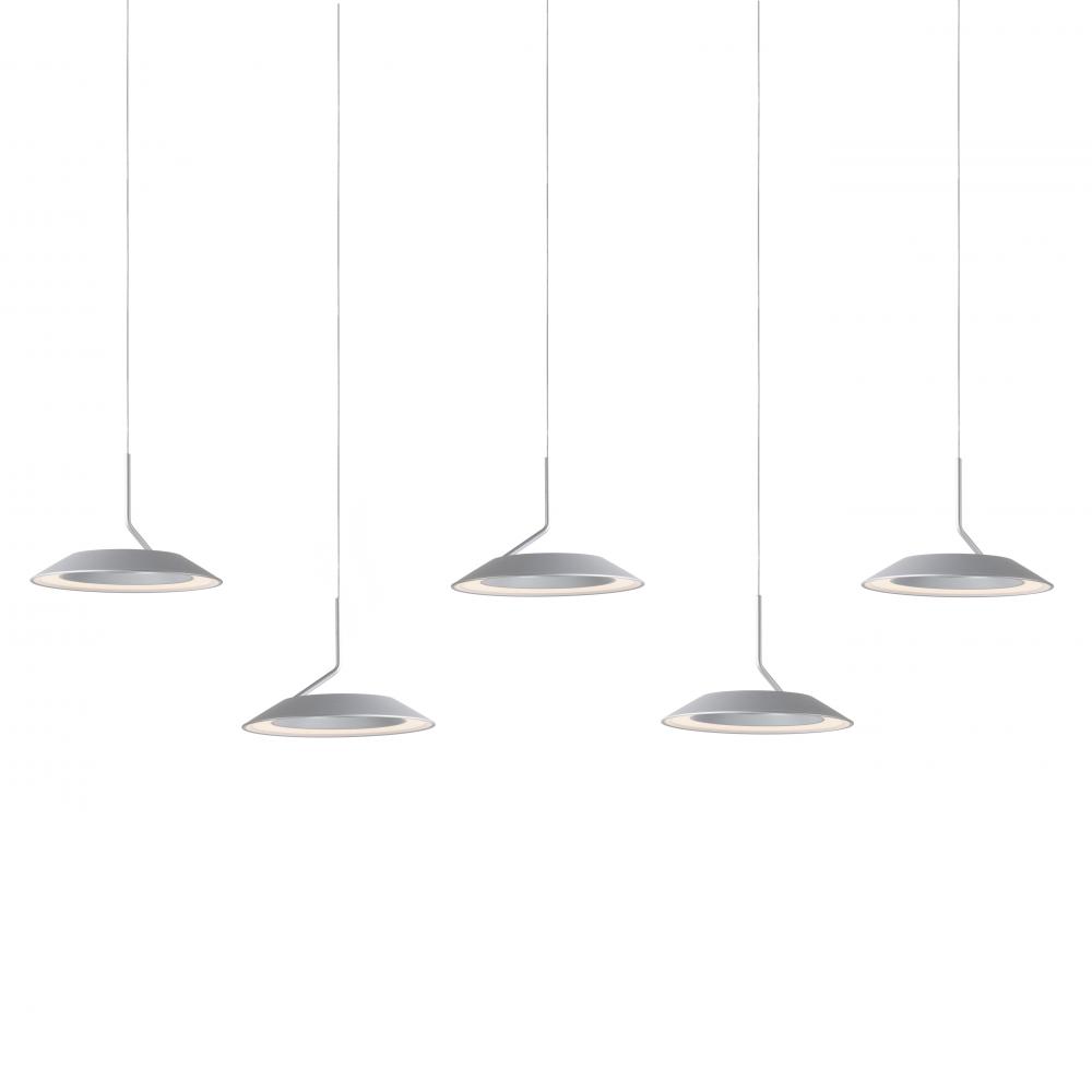 Royyo Pendant (linear with 5 pendants), Silver, Silver Canopy