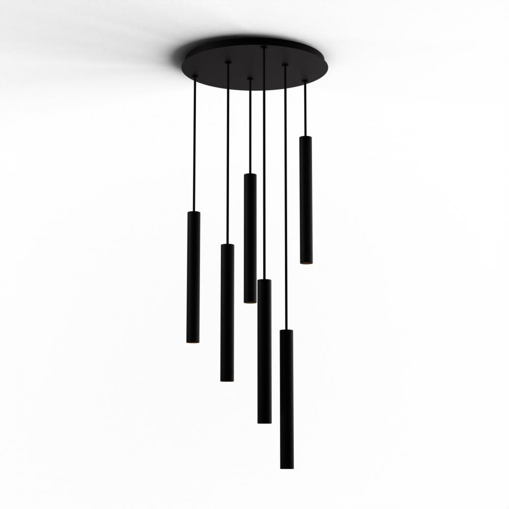 Combi Pendant 16" Circular 6 Combo Matte Black with Matte Black Canopy, Suspension / Flush Mount