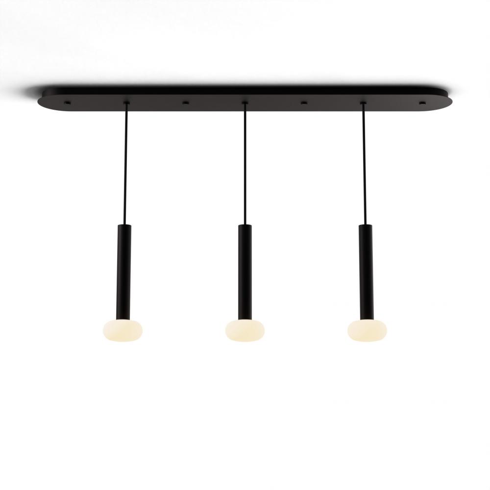 Combi Pendant 12" Linear 3 Combo Matte Black with Matte Black Canopy, Glass Ball attachment, Sus