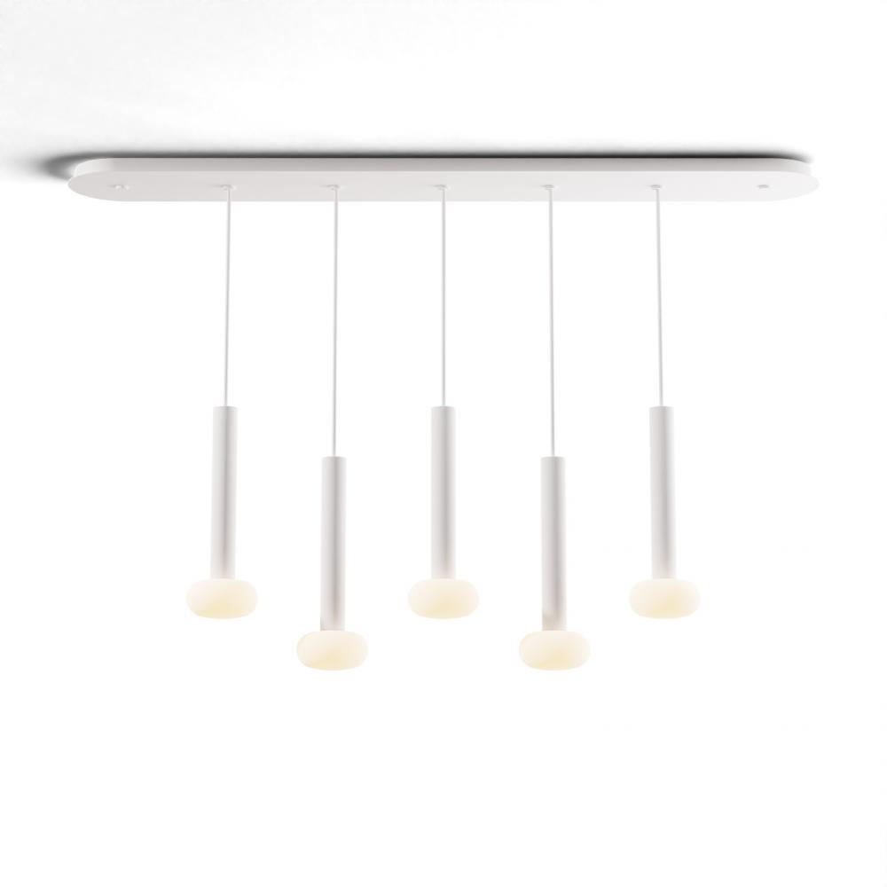 Combi Pendant 12" Linear 5 Combo Matte White with Matte White Canopy, Glass Ball attachment, Sus