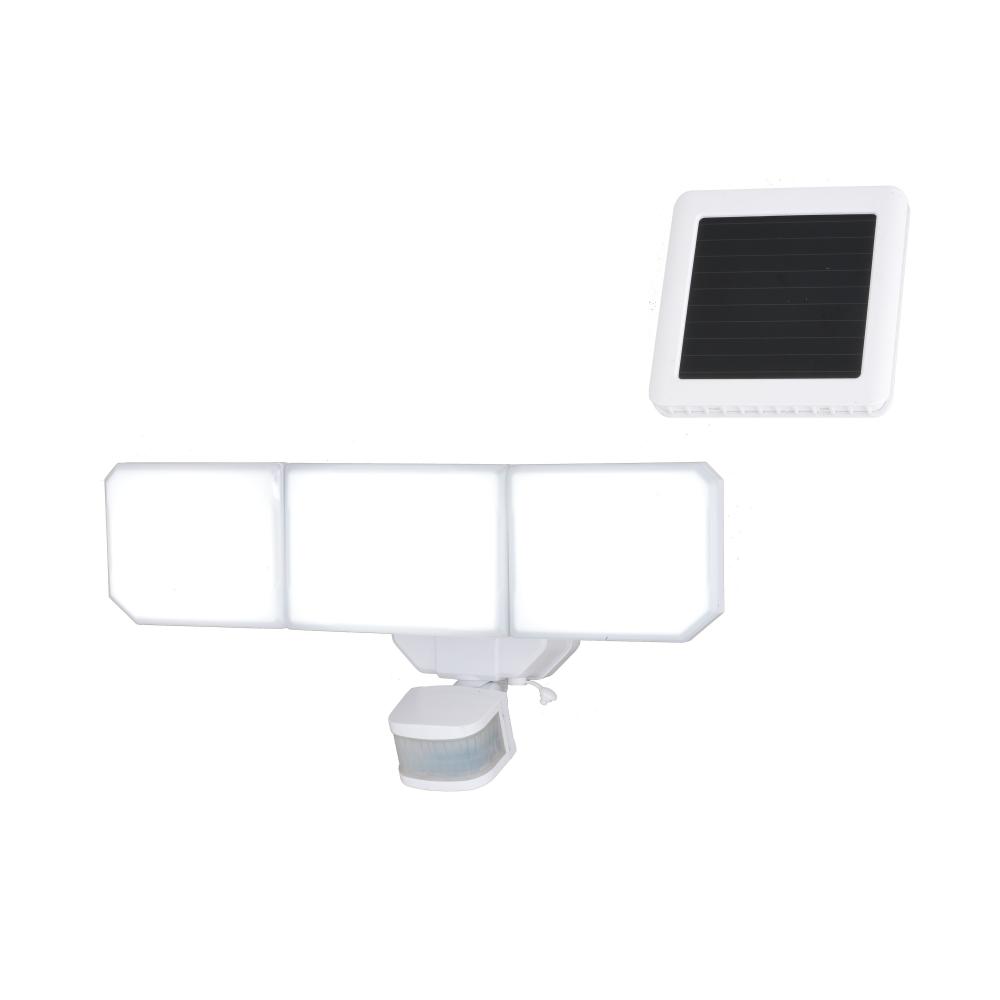 15.75-in. 3 Light Solar LED Outdoor Motion Sensor Security Flood Light White