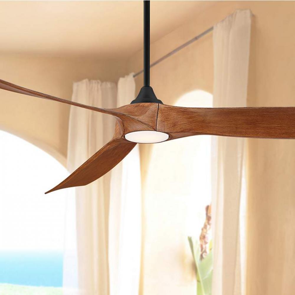 70" Kona Wind Black and Koa Damp Rated LED DC Ceiling Fan