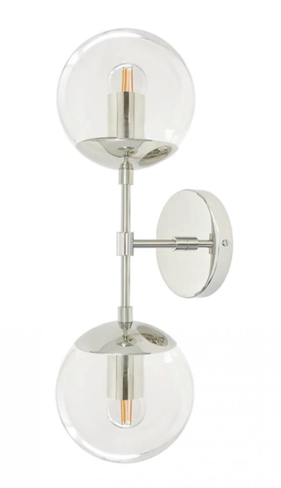 DUTTON BROWN CAP DOUBLE SCONCE NICKEL WITH CLEAR GLASS