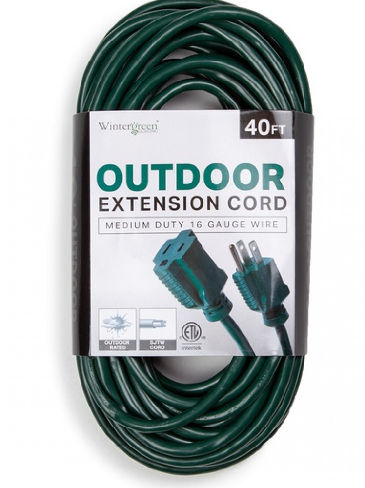 40' Green Medium Duty Extension Cord, Indoor / Outdoor Use