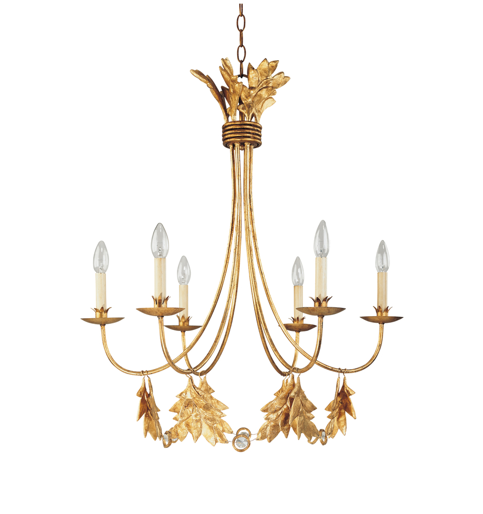 Sweet Olive French Rustic Metal and Crystal 6  Light Chandelier in Antiqued Gold