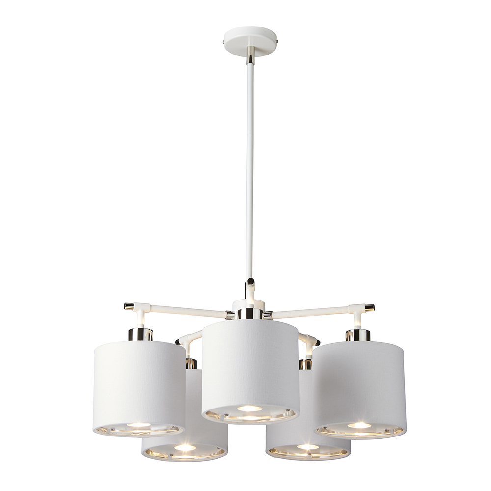 Modern Balance White and Polished Nickel 5lt Chandelier Retro