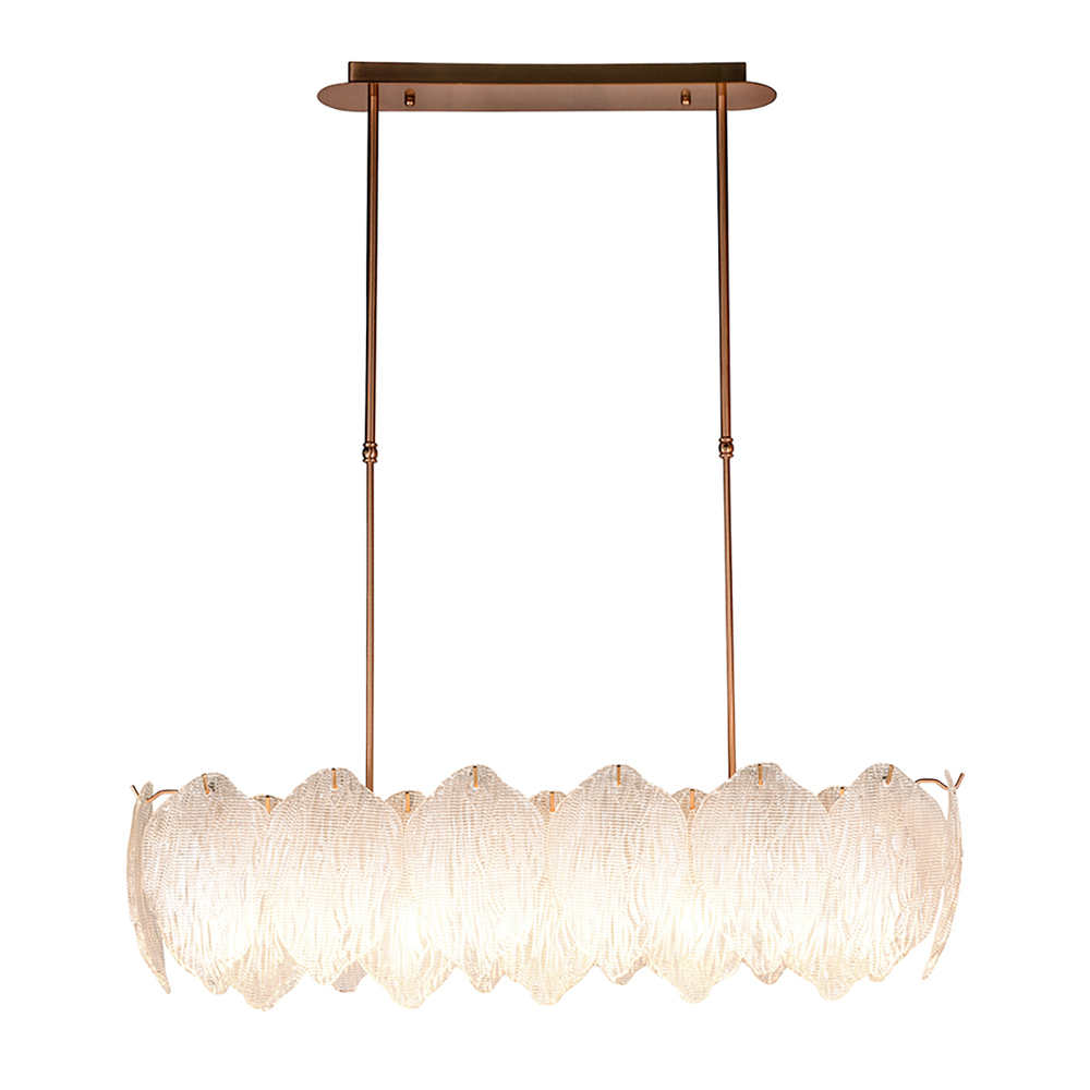 Acanthus Textured Glass Oval Island Light Chandelier in Antique Brass