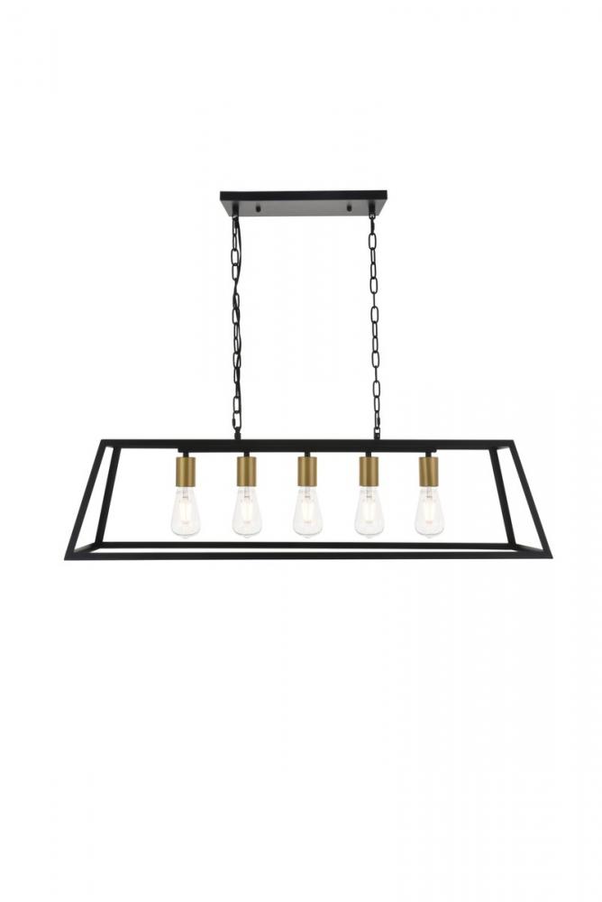 Resolute 5 Light Brass and Black Pendant