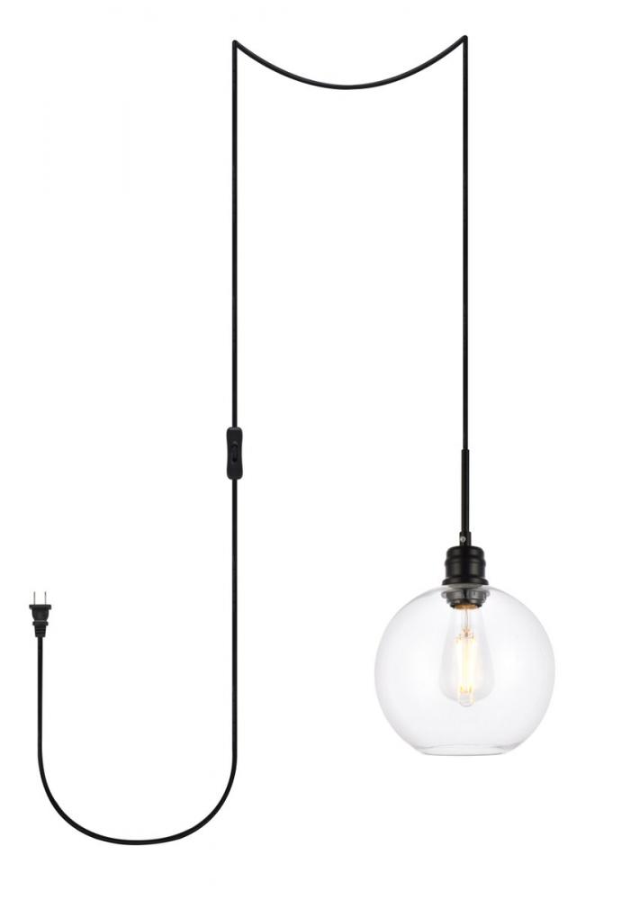 Emett 1 Light Black and Clear Glass Plug in Pendant