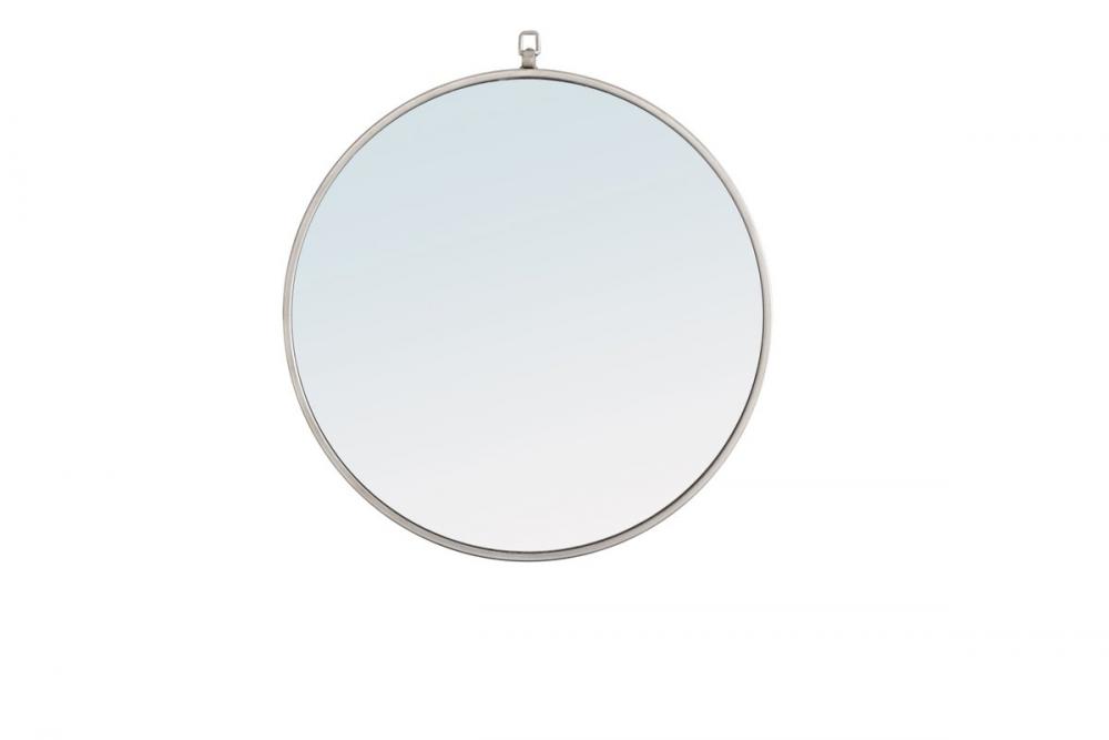 Metal Frame Round Mirror with Decorative Hook 24 Inch Silver Finish