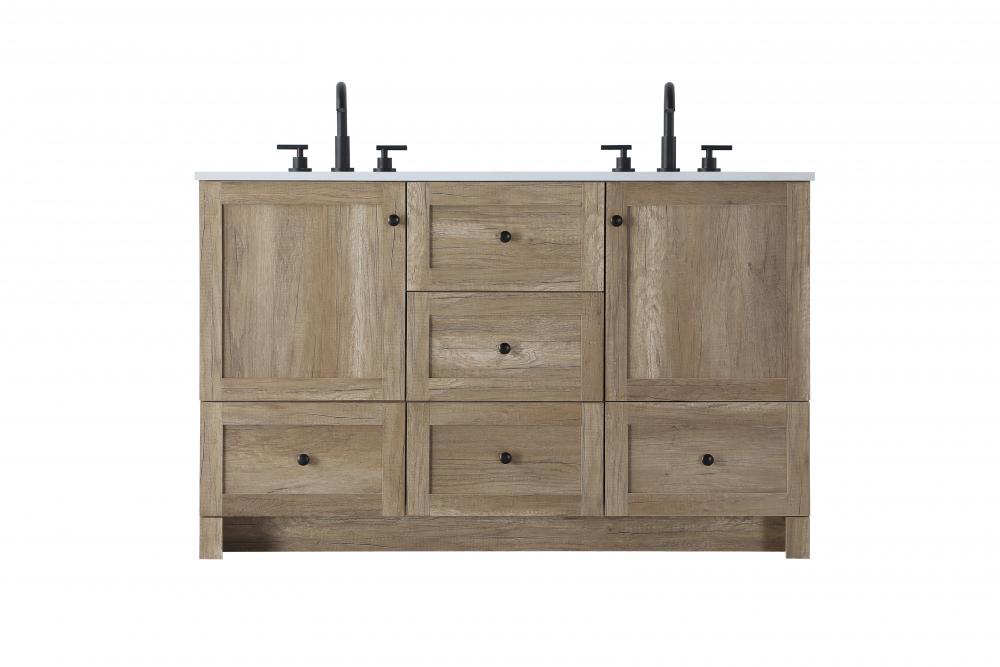 54 inch Double Bathroom Vanity In Natural Oak