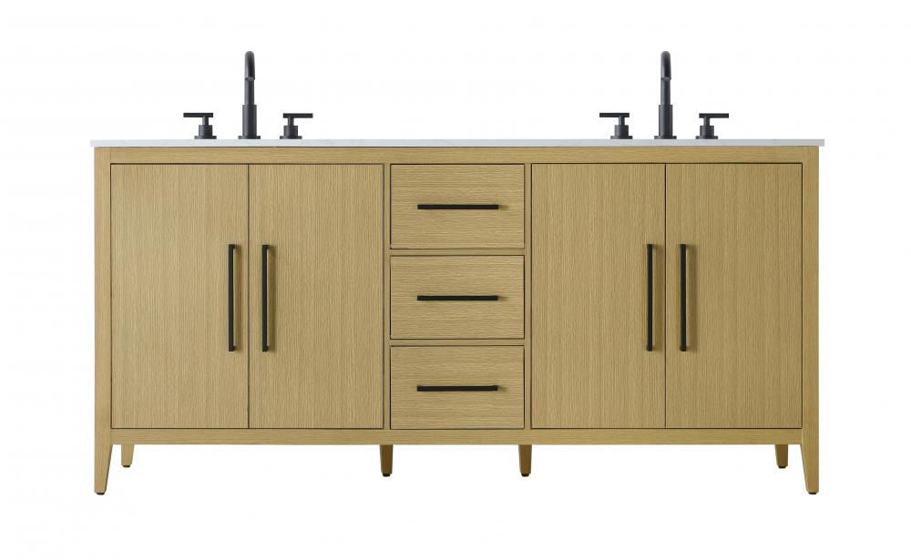 72 inch Double Bathroom Vanity in Honey Brown