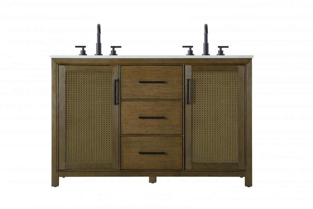 54 inch Double Bathroom Vanity in Hazel Oak