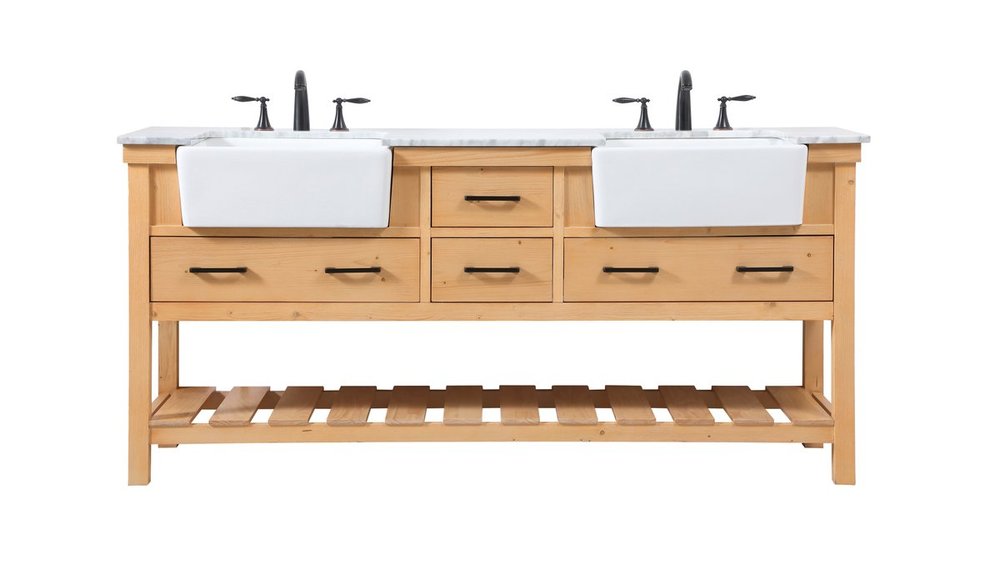 72 Inch Double Bathroom Vanity in Natural Wood