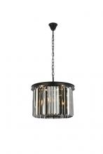 Elegant 1238D20MB-SS/RC - Sydney 6 light Matte Black Pendant Silver Shade (Grey) Royal Cut Crystal