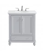 Elegant VF12330GR-VW - 30 Inch Single Bathroom Vanity in Light Grey with Ivory White Engineered Marble