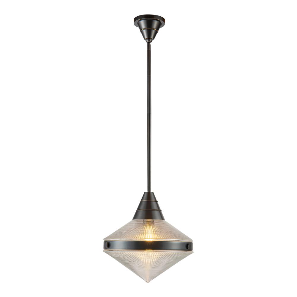 Willard 14-in Urban Bronze/Prismatic Glass 1 Light Pendant