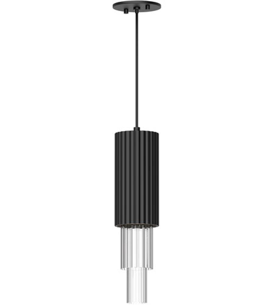 Bordeaux 4-in Clear Ribbed Glass/Matte Black LED Pendant