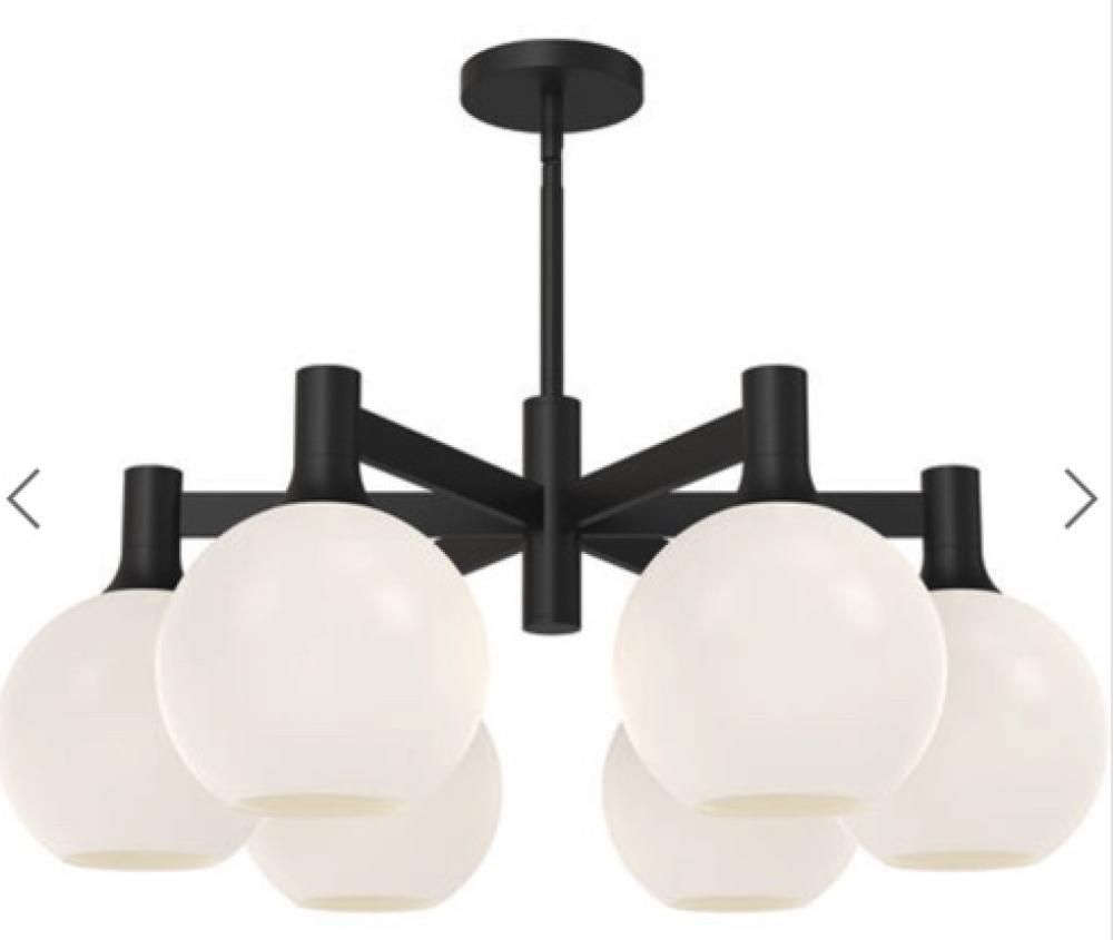 Castilla 29-in Matte Black/Opal Matte Glass 6 Lights Chandeliers