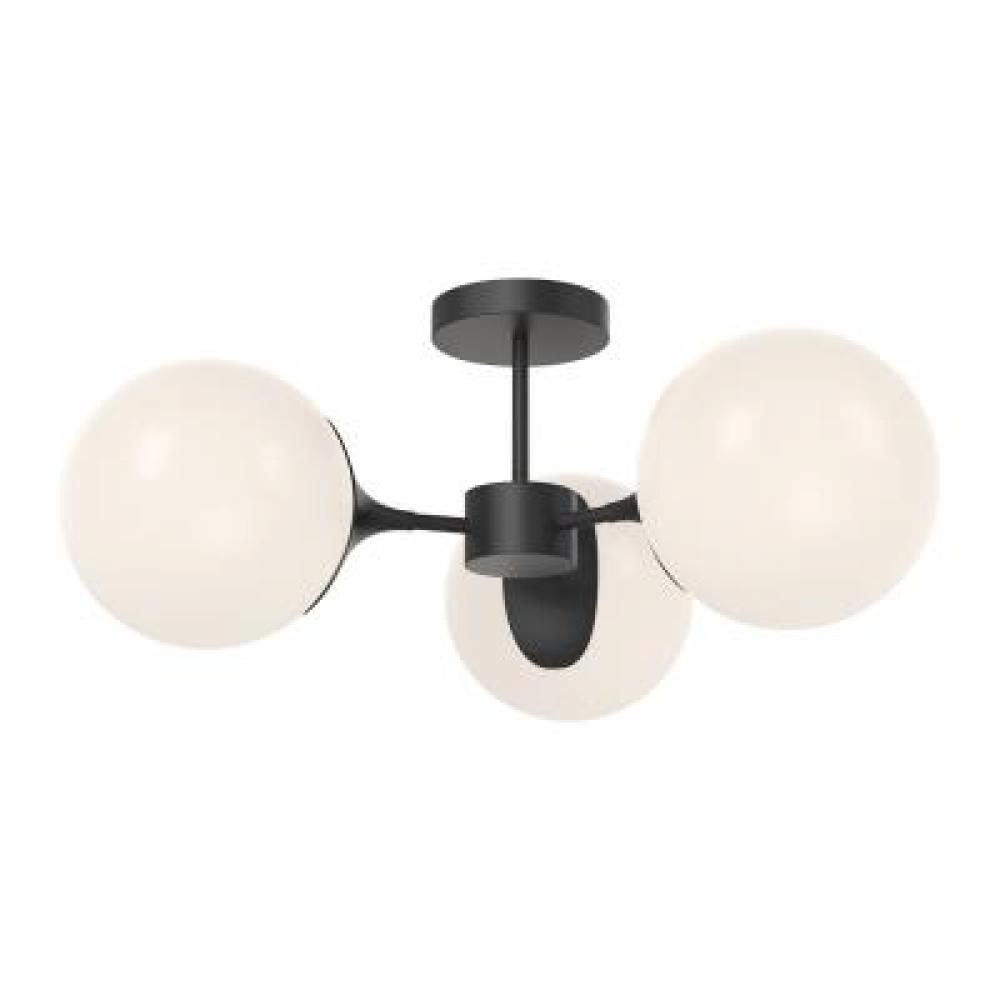 Nouveau 26-in Matte Black/Opal Matte Glass 3 Lights Semi Flush Mount