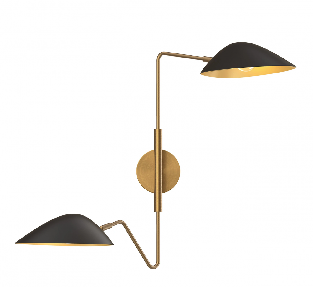 Oscar 6-in Aged Gold/Matte Black 2 Lights Wall/Vanity