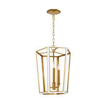 Visual Comfort & Co. Studio Collection AC1083MWTBBS - Curt traditional dimmable indoor small 3-light lantern chandelier in a matte white finish with gold