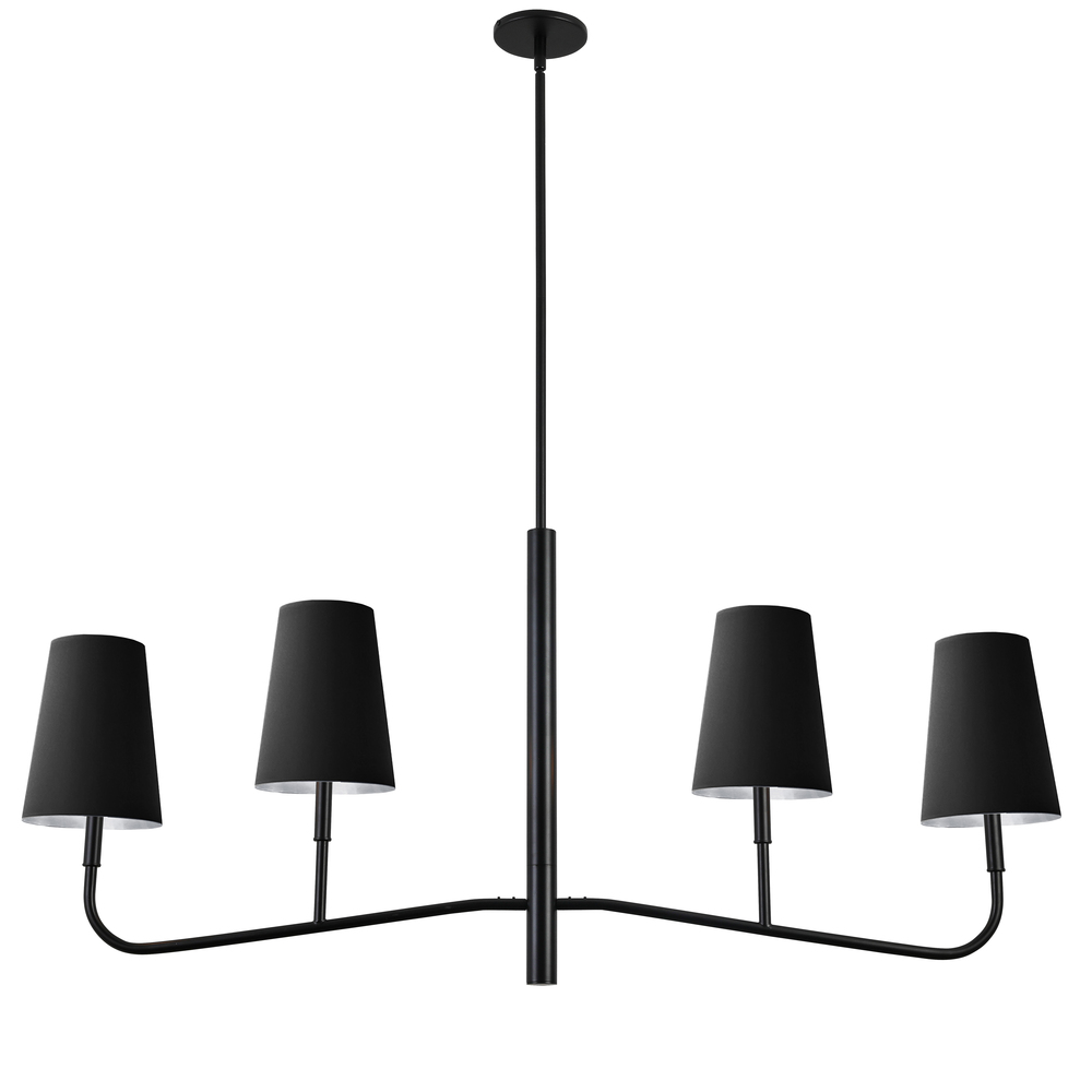 4LT Incan Horizontal Chandelier, MB w/ BK Shades