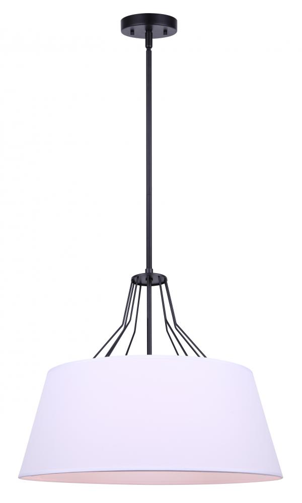 ANTON, ICH1075A03BK18 -G-, MBK Color, 3 Lt 18inch Width Rod Chandelier, White Fabric Shade