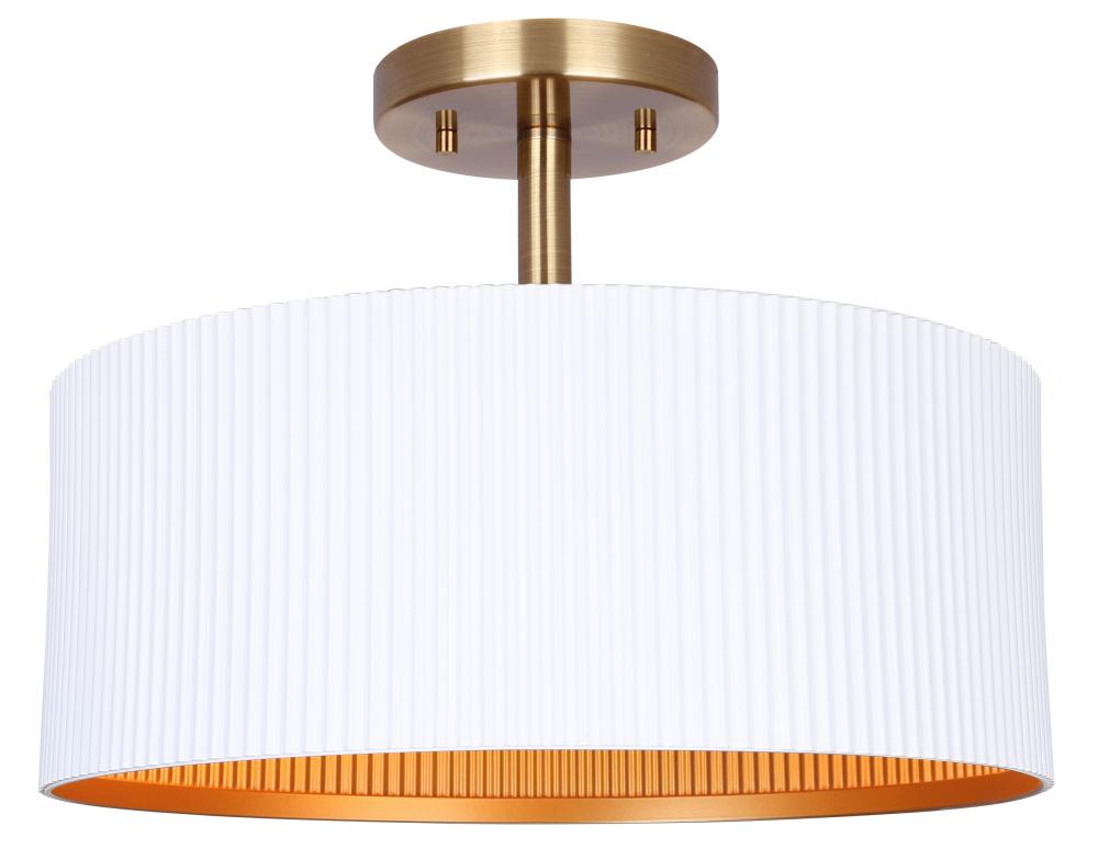 REXTON 13 in. 2Lt 60W Contemporary Matte White Semi-Flush Mount w/ Matte White with Gold Metal Shade