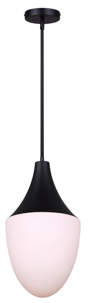 Evlin 60-Watt 1 Light Matte Black Modern Pendant with White Glass Shade