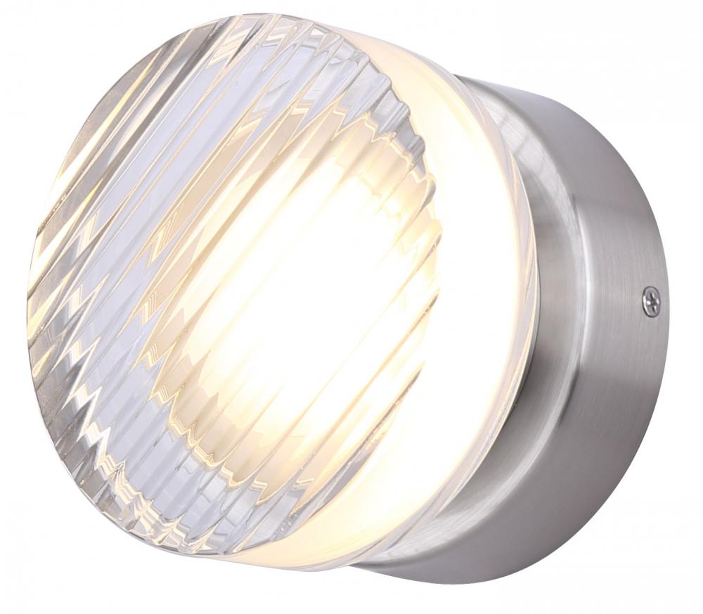 BENNI 5.375 in. 1 Light Brushed Nickel Integrated LED Wall Light with Clear Acrylic Shade